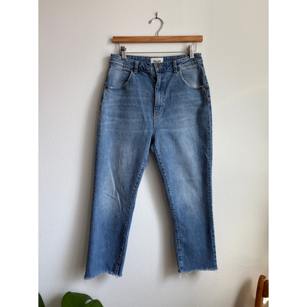 ROLLA'S Dusters Dusters High Rise Slim Jeans Cropped Blue Raw Hem Size 31